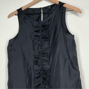Tibi Silk Ruffle Front Sleeveless Blouse, black, size 6